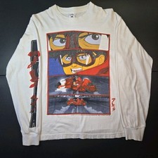 Vtg 1988 Fashion Victim Akira Kaneda Biker Cell Longsleeve, Size Large, White