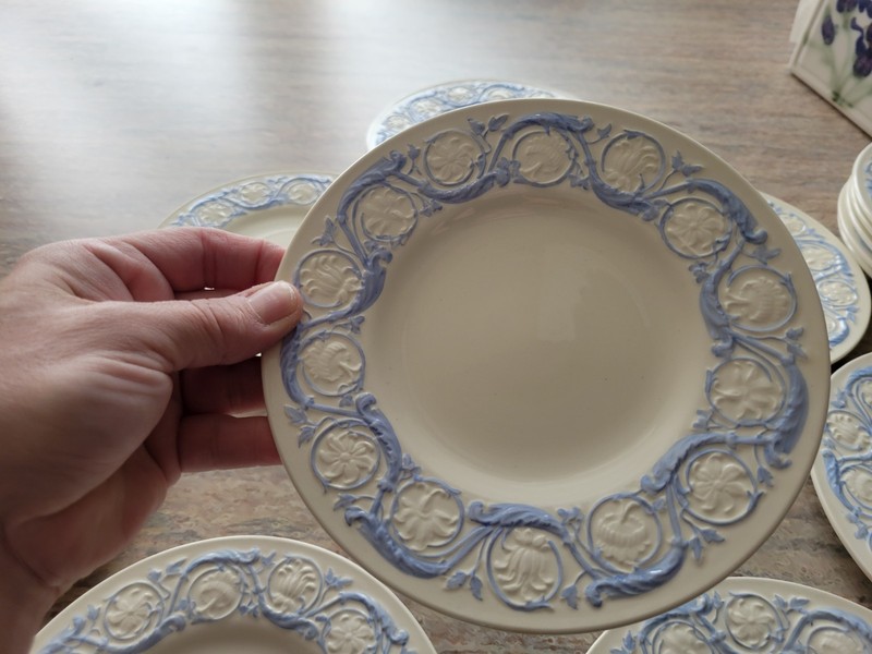 Set of 4 plates Wedgwood Patrician Kingston Blue & White Salad Plate 8 3/8” EUC*