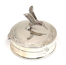Rara scatola in argento sterling 925 tabatiere portapillole con figura uccellino di ghiaccio