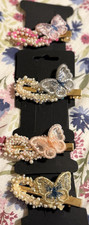 Butterfly Faux Pearl Metal Hair Clip Barrettes Set, Gold/Multicolor, 4 Pack