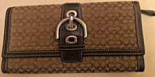 Coach Brown Signature Soho Buckle Wallet Leather Trim Vintage Y2K