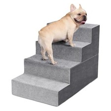 Dog Stairs for Small Dogs, 4-Step Dog Steps for High Bed 4 Steps Fleece-Grey