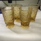 VTG 4 Amber Lido Milano  Anchor Hocking 12 Oz Footed Tumblers  5 3/4’’ Tall
