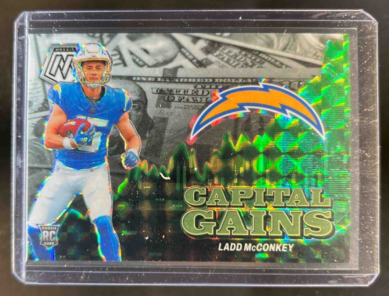 2024 Mosaic Ladd McConkey Capital Gains RC White Rookie #15/25 Chargers