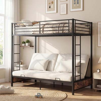 Twin Over Twin Futon Bunk Bed, Convertible Metal Bunk Bed with