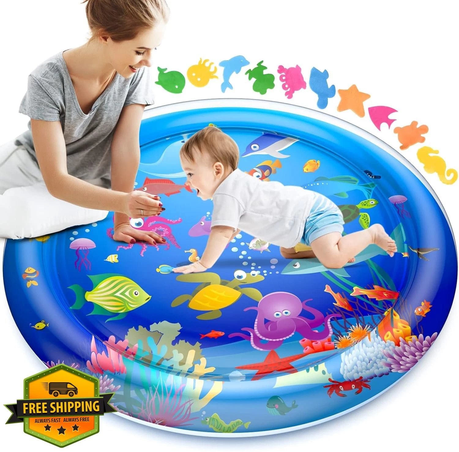Faburo 40x40" XL Baby Tummy Time Water Play Mat Sensory Infant Toddler