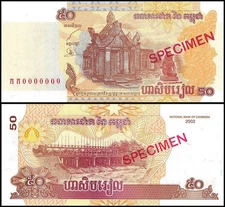 Cambodia 50 Riels, 2002, P-52s, UNC Specimen