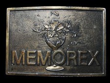 MA13173 VINTAGE 1970s **MEMOREX** THE GLASS SHATTERING TAPE MUSIC BELT BUCKLE
