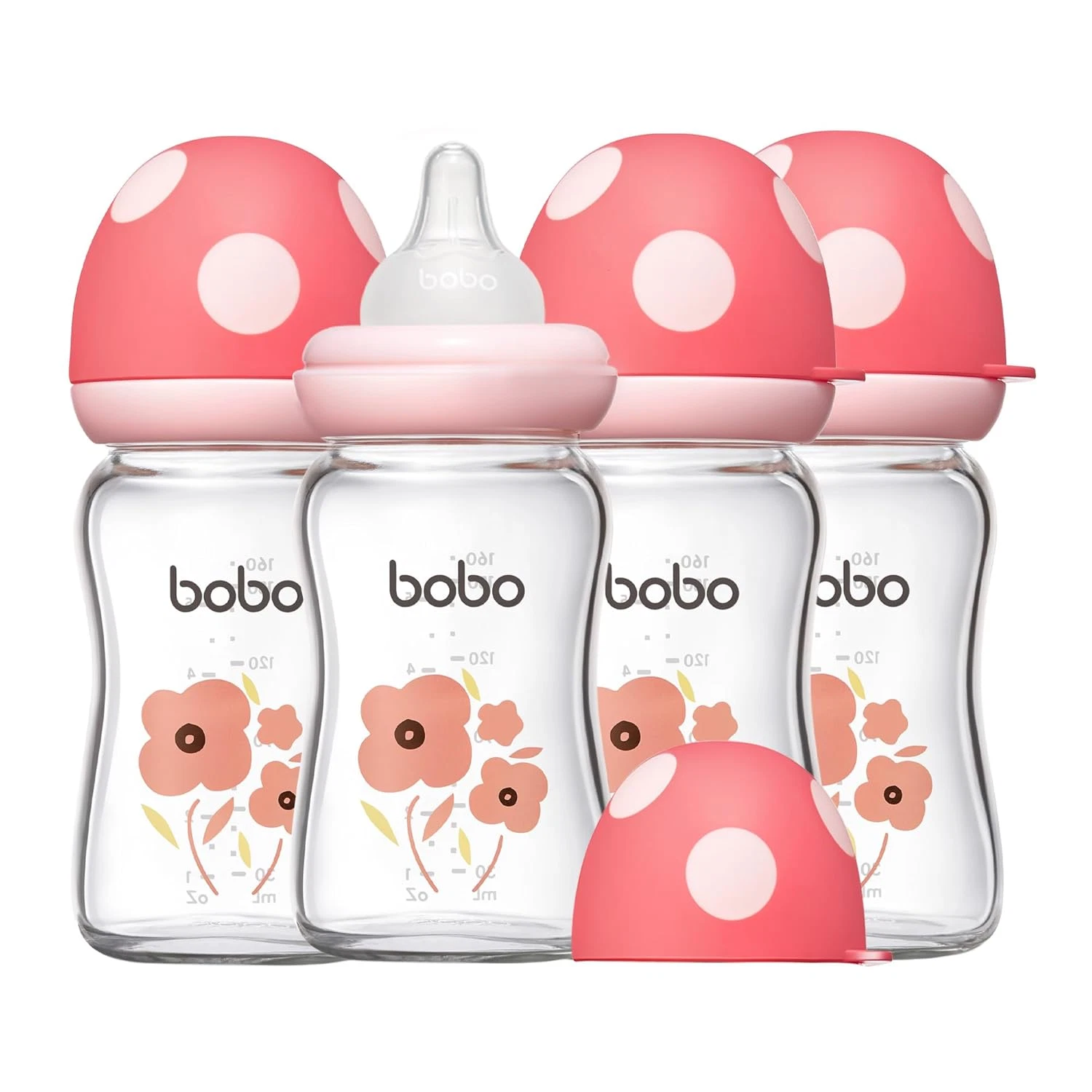 Natural Glass Baby Bottle with Level 1 Slow Flow Nipple, Newborn Anti-Colic Baby