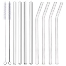 ALINK Glass Smoothie Straws, 10" x 10 mm Long Reusable Clear 10mm Wide, 