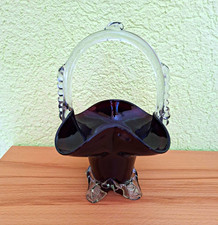 Dekorativer Glaskorb mit Griff, rot/klar, ca. 22 cm hoch, 11 x 11 cm