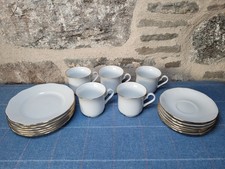 Czech Bohemia White Gold Fine Porcelain Teacup & Saucer X 5 & 6 Sideplates Set