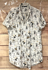 Zara Women L Shirt Dress White Whimsical Print Relaxed Fit Pockets Cotton