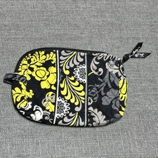 Vera Bradley Quilted Cosmetic Makeup Bag Zip Pouch Black Yellow Gray Floral