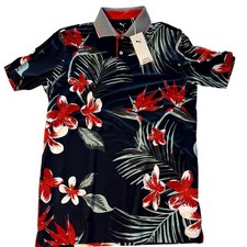 Puma MATTR Golf Polo Shirt Mens Palm Floral Print Short Sleeve Red Blue Size S