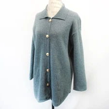 ALASHAN Vtg 100% Merino Wool Knit Sweater Cardigan Lion Button Royal Old Money L