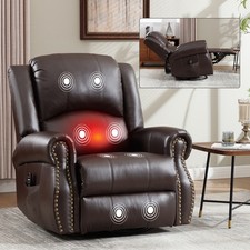 Massage Recliner Chair with Rocker Swivel Lumbar Heat Fabric Brown