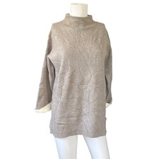 Tahari Beige Knit Mock Neck Sweater Pullover Womens Neutral Career Size Medium M