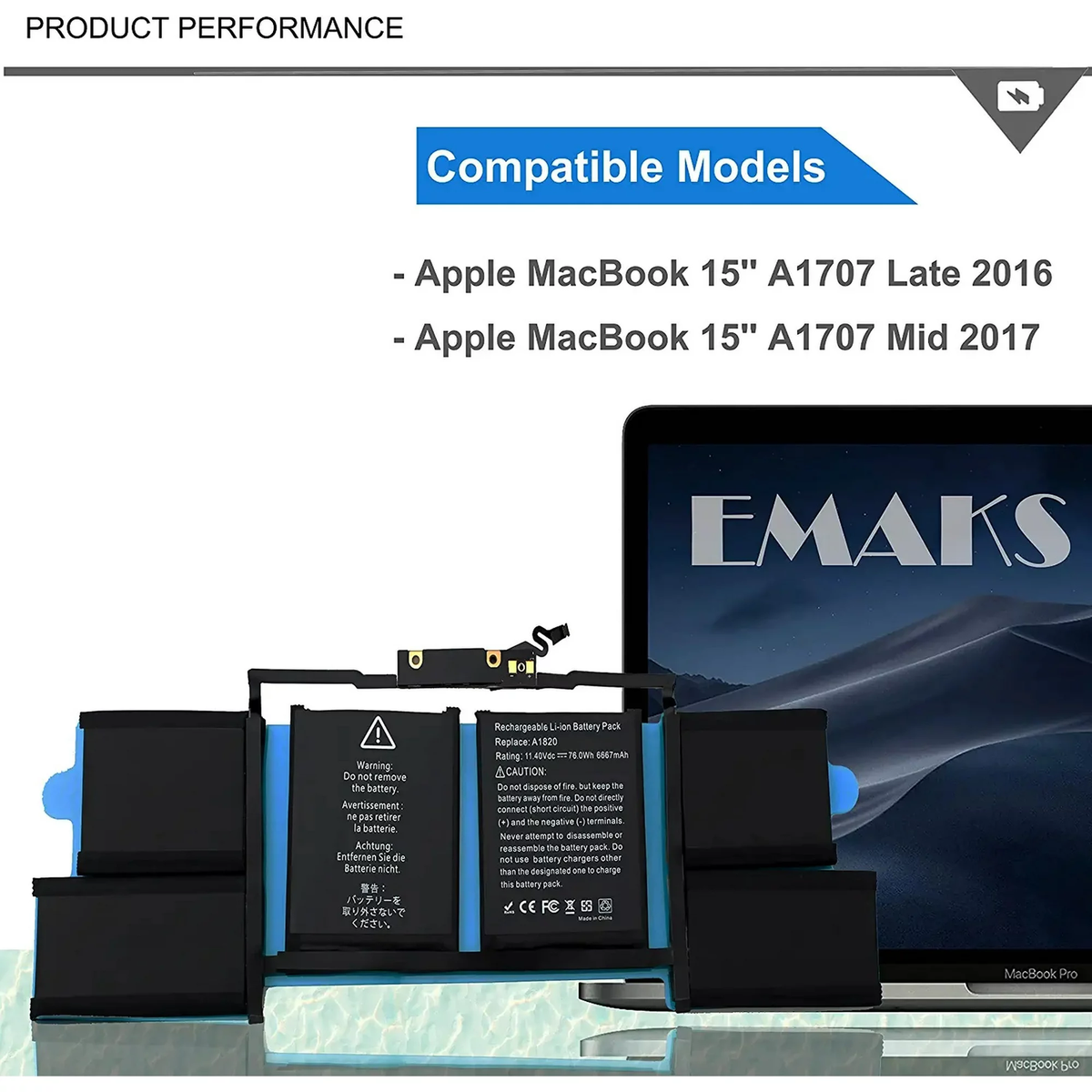 BND A1820 A1707 Battery Replacement For MacBook Pro 15" (Late 2016, Mid 2017) EMC 3072 EMC 3162 MLH32CH/A MLH42CH/A MLW72CH/A MLW82CH/A MPTR2LL/A MPTT2LL/ A