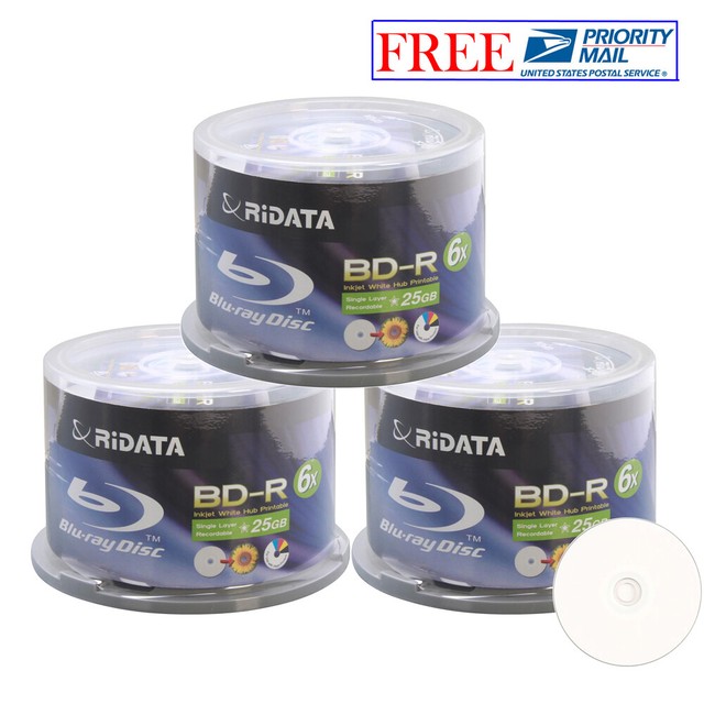 150 Ridata 6X BD R 25GB Blu ray White Inkjet Hub Printable Recordable 150 Ridata 6X BD R 25GB Blu ray White Inkjet Hub Printable Recordable
