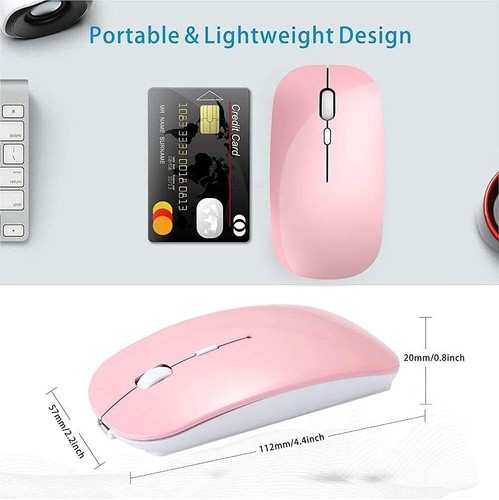 PINK Bluetooth 2.4GHz dual mode Mouse Wireless Slim Rechargeable PC Laptop USA - Picture 4 of 6