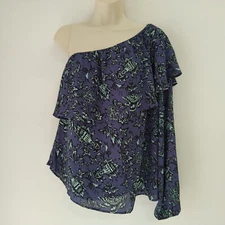 Belle & Sky Womens Top Blouse Size Medium Blue One Sleeve Ladies