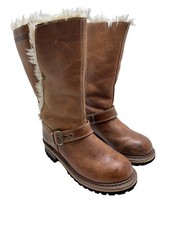 CATERPILLAR Rigger Boots Shoes UK Size 3 Wide Tan Leather Fur Lined Womens US 5