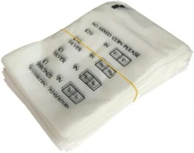 Money Bags Clear Plastic Coin Bank Bag Banking Cash Retail No Mixed Coins 100psc