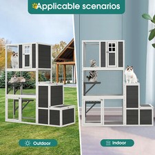 3-Tier Wooden Outdoor Indoor Cat House Pet Enclosure Resting Box Kitty Cage