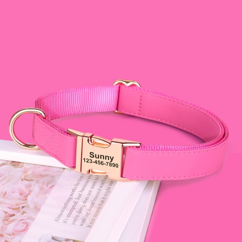 Personalized Dog Collar Nylon Leash Lead Soft Leather Fashion Pet Necklace S M L - Picture 65 of 70