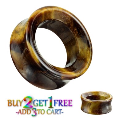 Pair 8g-25mm TIGER EYE STONE TUNNELS Double Flare Gauges Plugs Ear 1632