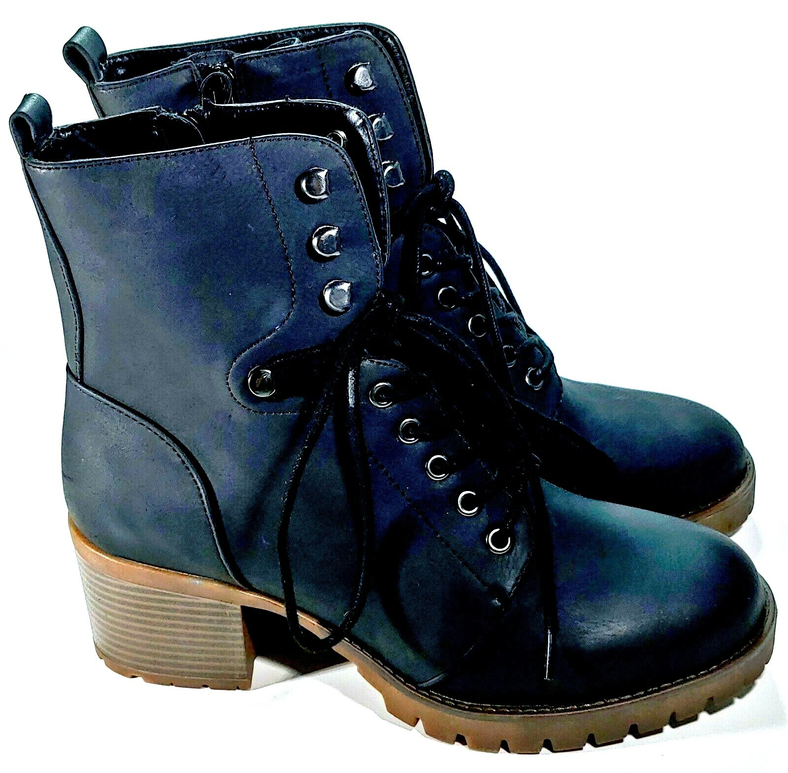 Combat Boots Faux Leather Black heeled Women's 8.5 Universal Thread Brand New-image