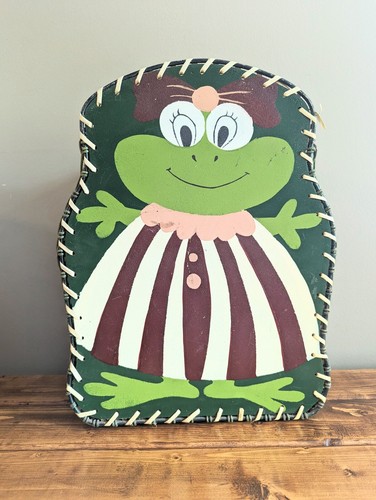 Cesta paraguas/residuos de mimbre vintage rana pintada mod años 70 kitsch boho cabaña - Imagen 3 de 11