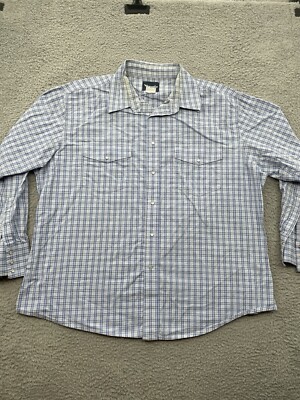 Wrangler Western Shirt Adult 2XL XXL Blue Long Sleeve Pearl Snap Button Up Men
