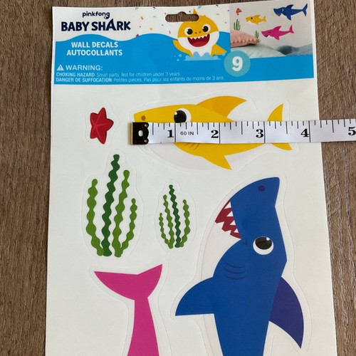 BABY SHARK WALL STICKERS Room DECALS Removable Sheet of 9 Nursery Kids Pinkfong - Picture 7 of 9
