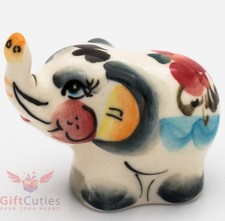Happy Elephant Collectible Gzhel style Porcelain small Figurine hand-painted 
