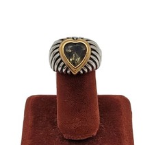 Vtg Sz 7 Ring Lg Heart Gray Rhinestone Medieval Viking Theme Statement Jewelry