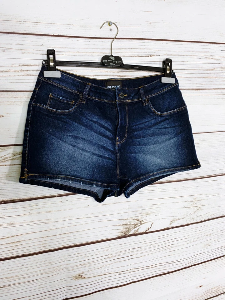 Shorts jeans Joe Boxer Juniors tamanho 9 azul elástico 5 bolsos cintura média mistura de algodão - Imagem 2 de 4