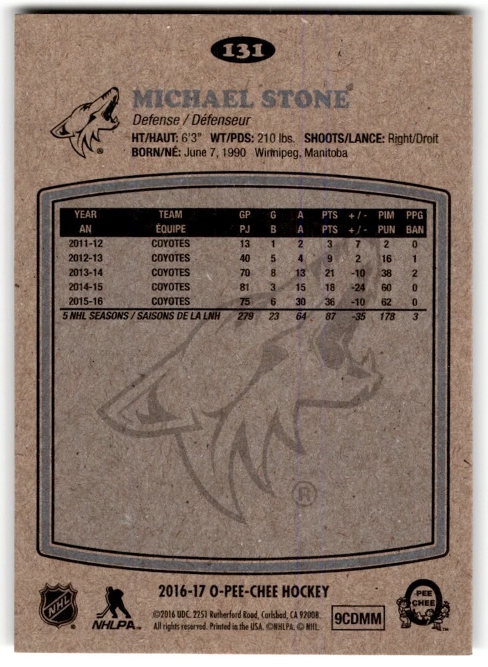 Michael Stone 2016-17 O-Pee-Chee Retro #131 Arizona Coyotes - Image 2 of 2
