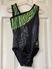 GK ELITE Gymnastic Dance Leotard Black Green Shiny Zebra Child XS