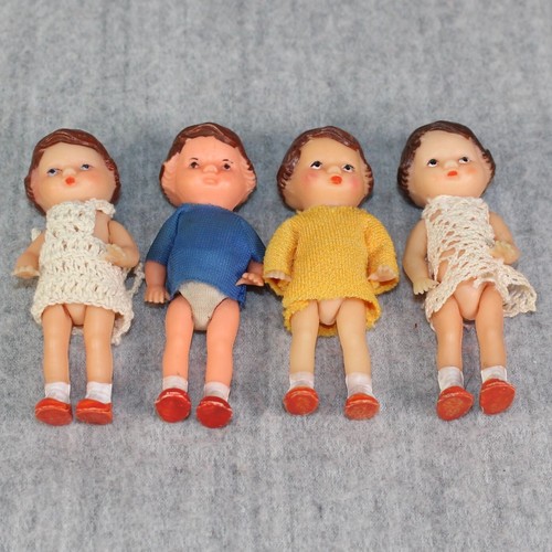 ARI GERMAN Vintage Miniature Dolls House Rubber 4x Girl Child Dressed Dolls Lot - Bild 3 von 18