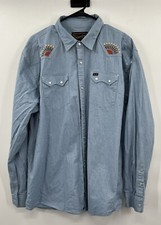 Howler Bros Shirt Mens XL Denim Western Pearl Snap Rising Sun see details 