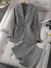 Women's Suit Sequin Shorts 2Piece Set Jacket Blazer Shorts Loose