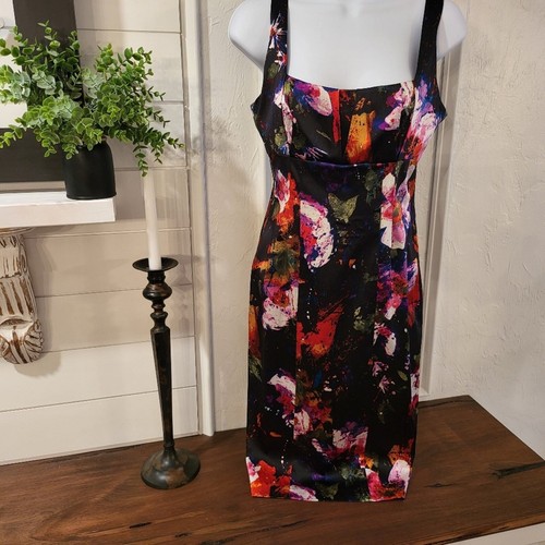 Silk Size 2 Dress David Meister Silk Black Floral Sleeveless Dress Sundress #041 - Picture 6 of 6
