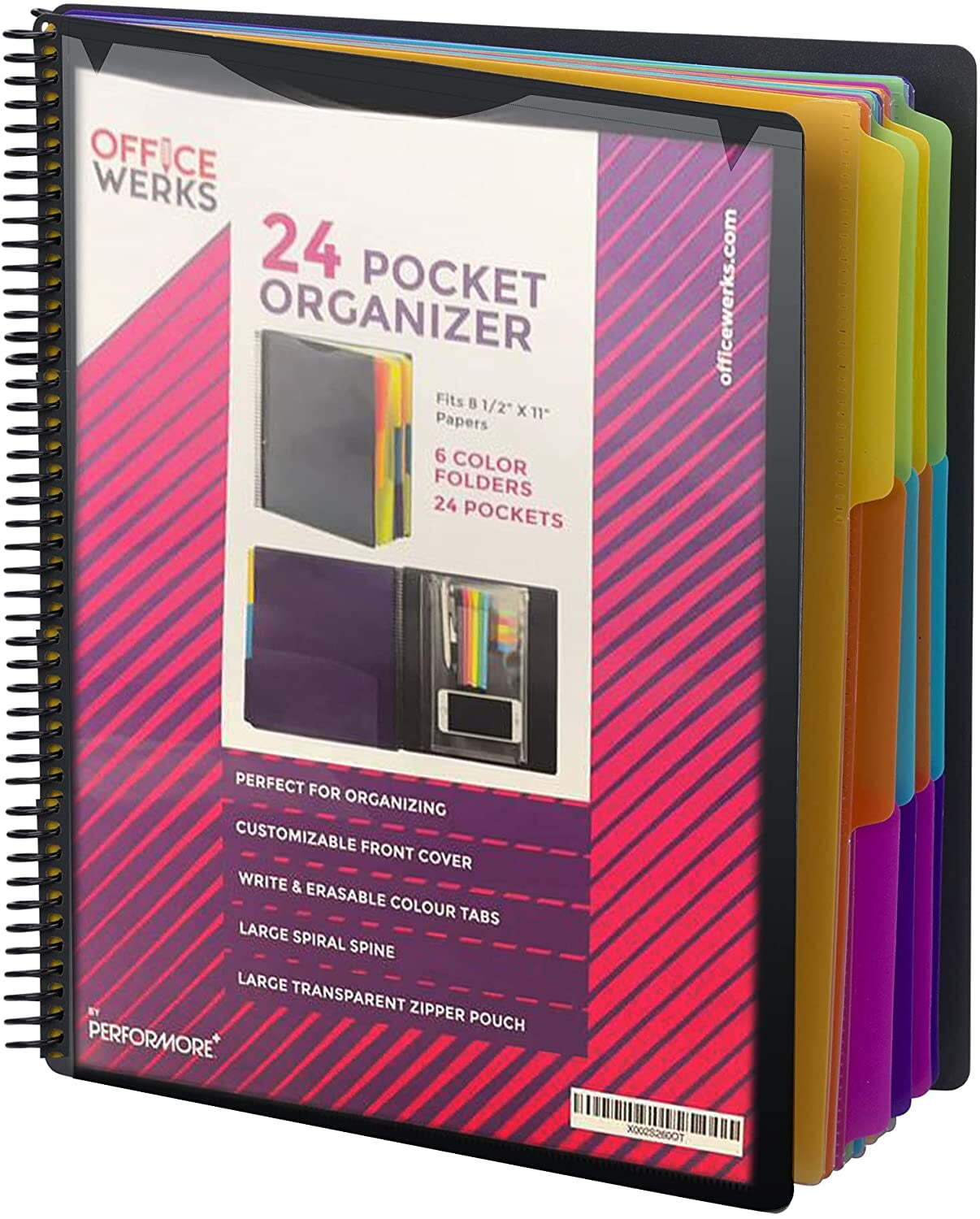 24 Pocket Spiral Project Organizer with 12 Dividers, Fits 8.5" X 11" Letter Size