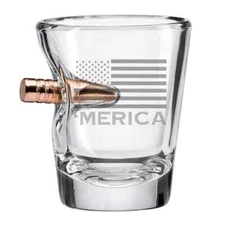 Original BenShot Bulletproof 'Merica Shot Glass w/ Real 308 Bullet Military Gift