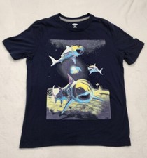 Boy's Old Navy Blue Shark Short Sleeve T-Shirt L 10-12 Plus