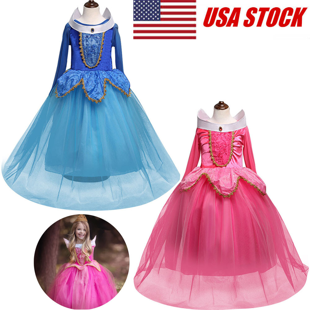 Sleeping Beauty Princess Aurora Blue Long Sleeve Girls Costume Dress for  Party | eBay