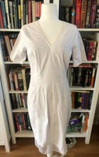 Elie Tahari White Linen Exposed Zipper Mesh Short Sleeve Shift Dress Size 10