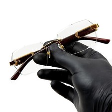 Men's Clear Lens Wood Grain Gold Frame Retro Hip Hop Vintage Glasses
